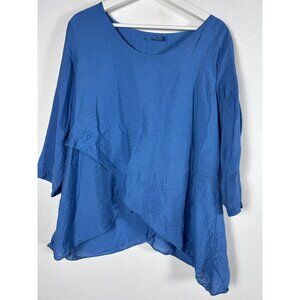 Cut Loose Womens Asymmetrical Tunic Top Size Medium Blue 3/4 Sleeve Lagenlook